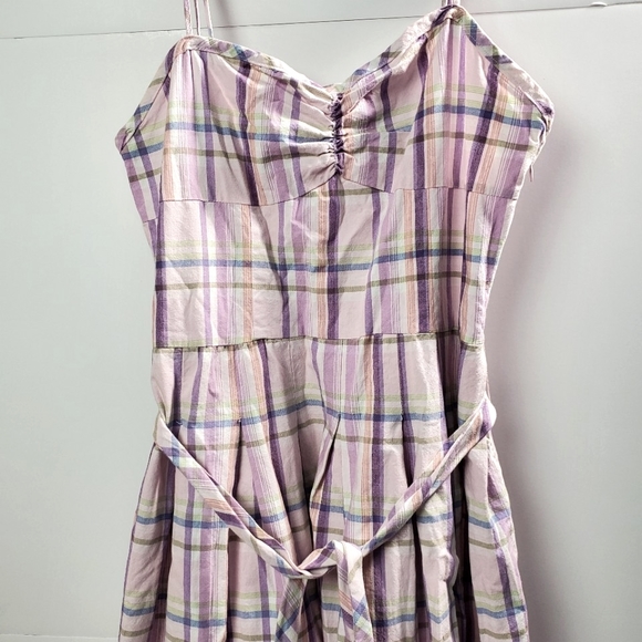 Khakis A-line Strapes Purple Plaid Dress - Picture 1 of 7